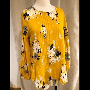 Mustard floral peplum long sleeved shirt